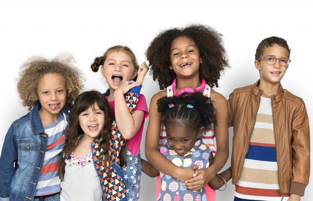 Group of diverse kids having fun together